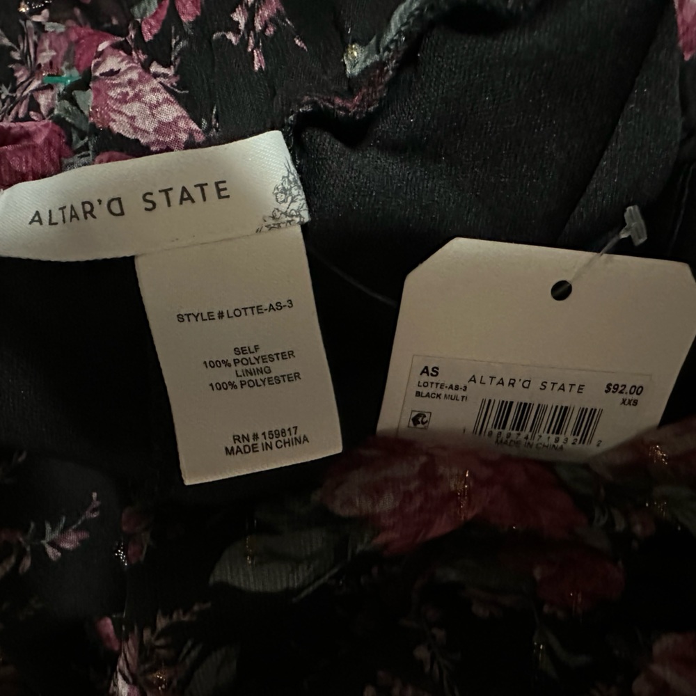 NWT Altar'd State Anthropology Maxi Dress Pink Black Floral Print women’s XXS - Picture 13 of 13